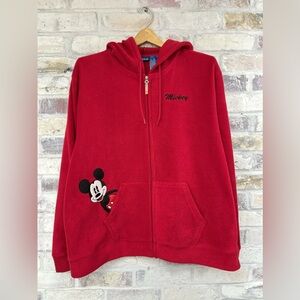 Disney Jacket Women XL Red Mickey Mouse‎ Full Zip Fleece Hoodie Ladies